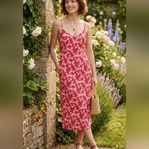 HVN Strawberry-print Silk Dress Size 2